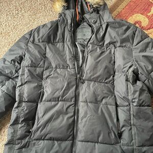 Noize Men's Black Puffer Jacket with Faux Fur Hood winter parka